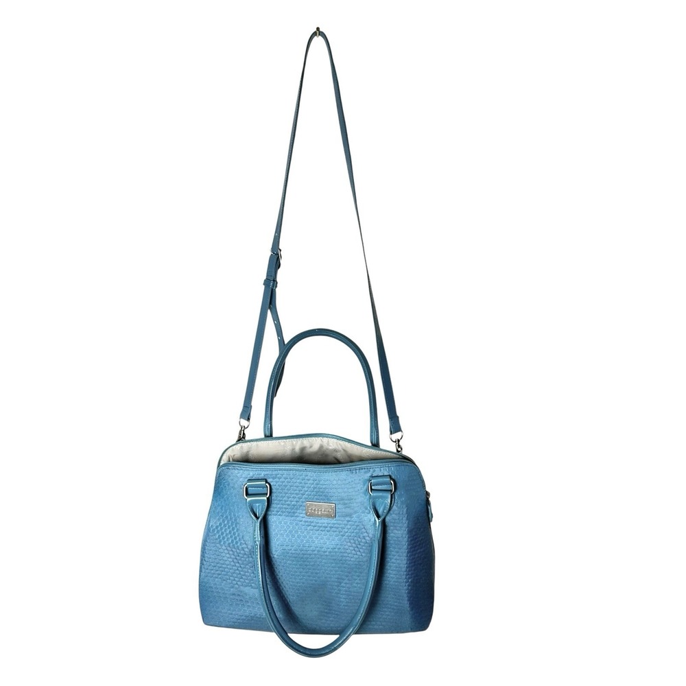 BAGGALLINI Natalie Satchel Teal Embossed Convertible Crossbody Organizer Handbag - Picture 2 of 13